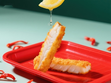 柠檬汁滴落炸鱼块