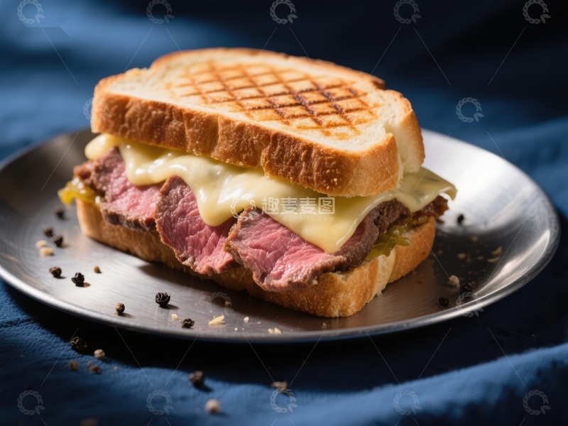 高清大图下载【趣麦麦图】烤面包牛肉芝士三明治