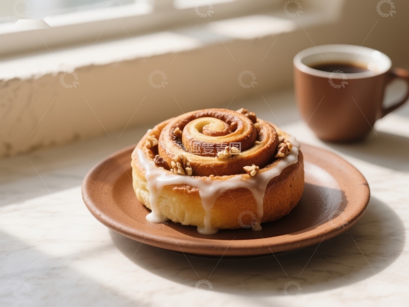 高清大图下载【趣麦麦图】阳光下的肉桂卷与咖啡