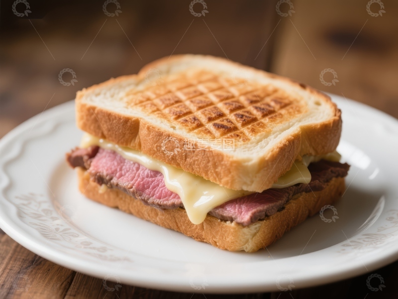 高清大图下载【趣麦麦图】烤面包牛肉芝士三明治
