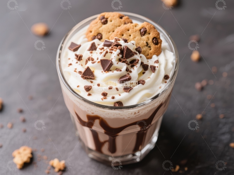 高清大图下载【趣麦麦图】巧克力奶昔配饼干和奶油