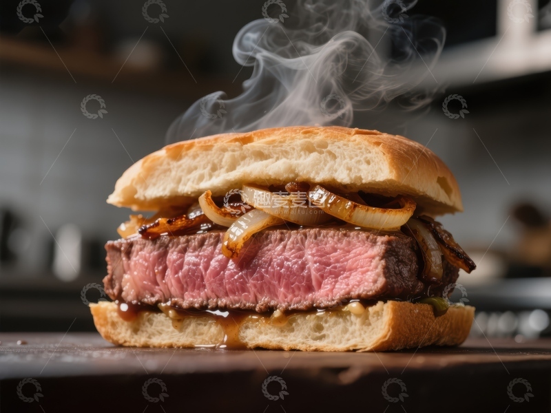 高清大图下载【趣麦麦图】烟熏牛肉汉堡，热气腾腾
