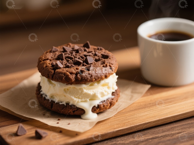 高清大图下载【趣麦麦图】巧克力冰淇淋夹心饼干与咖啡
