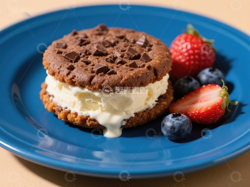 高清大图下载【趣麦麦图】巧克力饼干冰淇淋夹心配新鲜水果