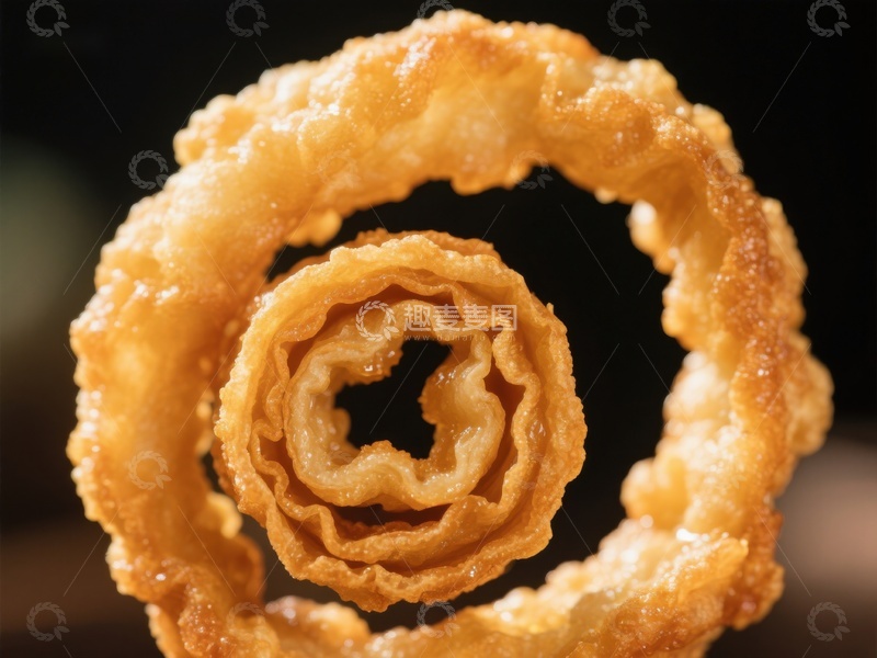 高清大图下载【趣麦麦图】金黄酥脆的螺旋状食品特写