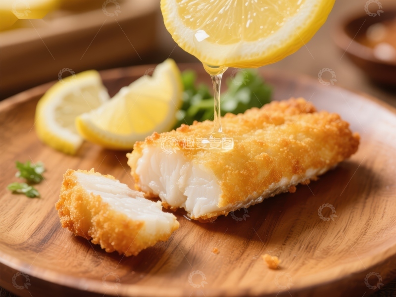 高清大图下载【趣麦麦图】柠檬汁浇淋的酥脆炸鱼