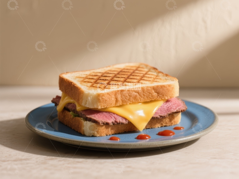 高清大图下载【趣麦麦图】烤面包三明治配融化的奶酪