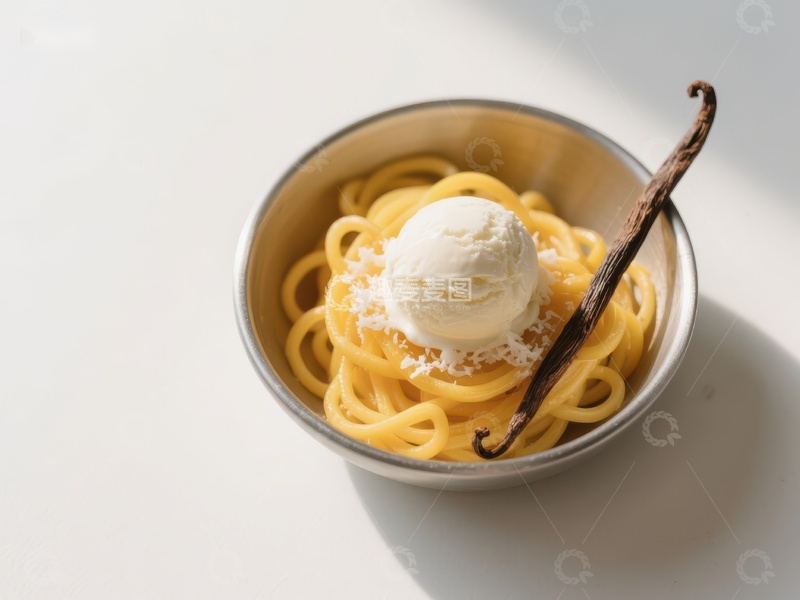 高清大图下载【趣麦麦图】-意面配冰淇淋，点缀香草豆