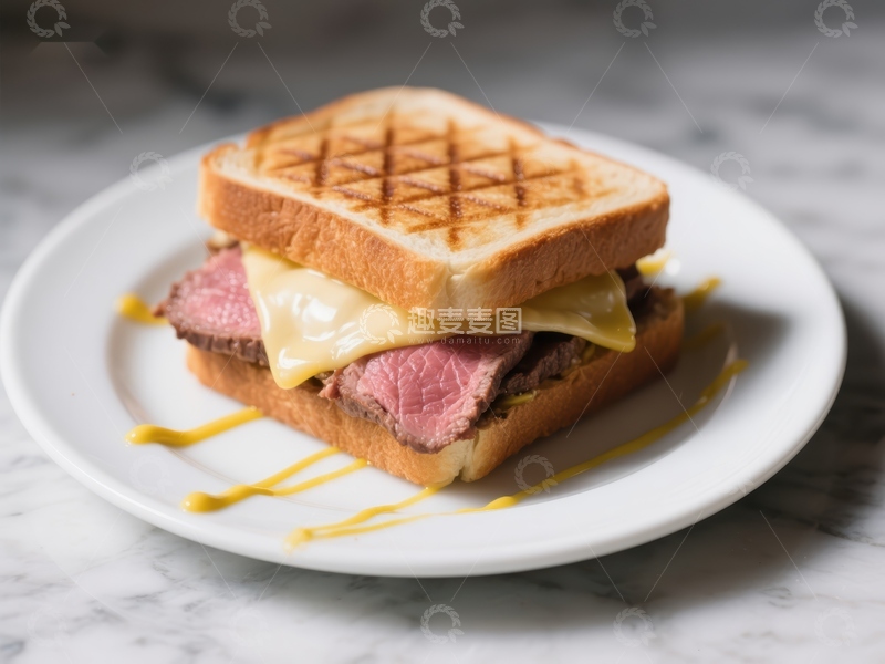高清大图下载【趣麦麦图】烤面包牛肉芝士三明治