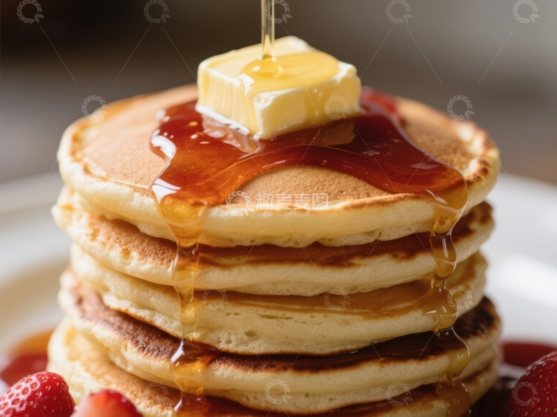 高清大图下载【趣麦麦图】热腾腾的煎饼配黄油和糖浆
