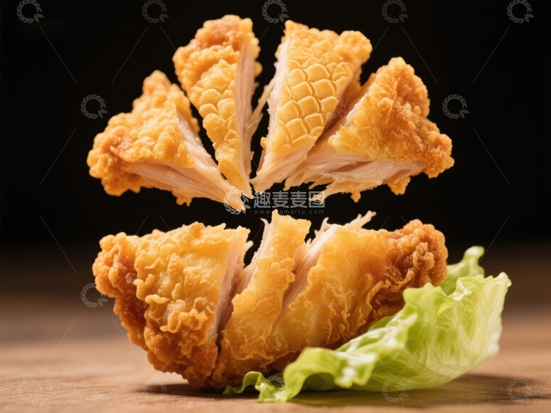 高清大图下载【趣麦麦图】酥脆炸鸡块与生菜的完美搭配