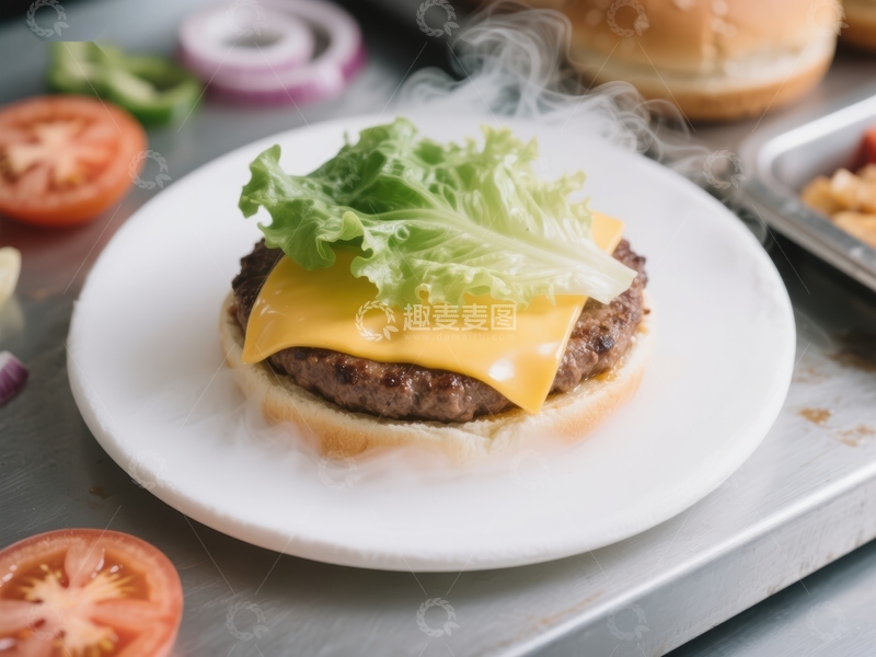 高清大图下载【趣麦麦图】热腾腾的芝士汉堡特写