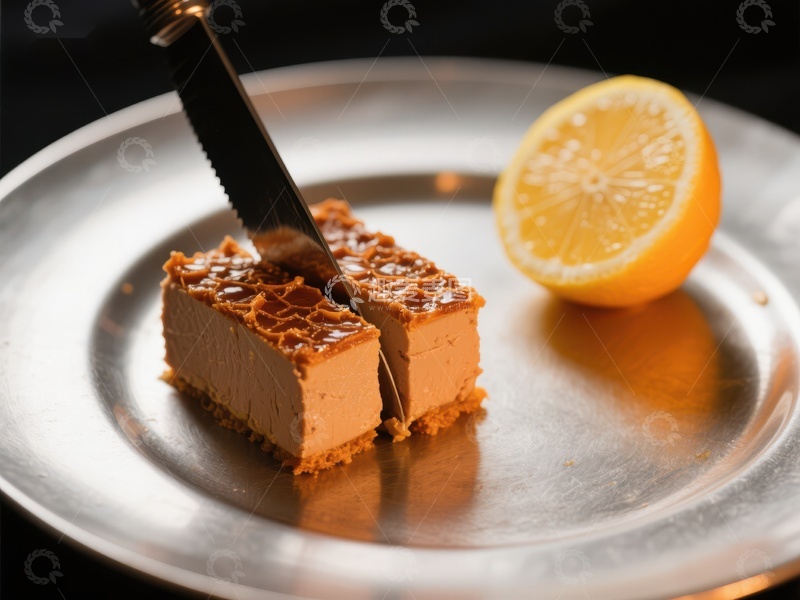 高清大图下载【趣麦麦图】刀切橙色甜点配柠檬