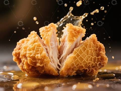 炸鸡块爆裂瞬间，油花四溅