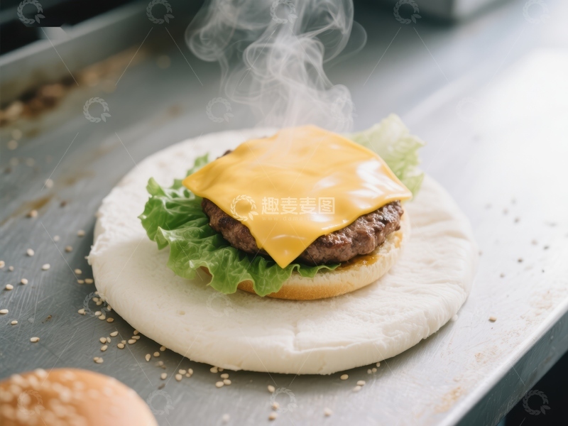 高清大图下载【趣麦麦图】热腾腾的芝士汉堡