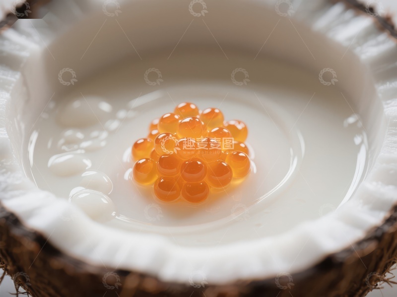高清大图下载【趣麦麦图】椰子碗中的橙色鱼子