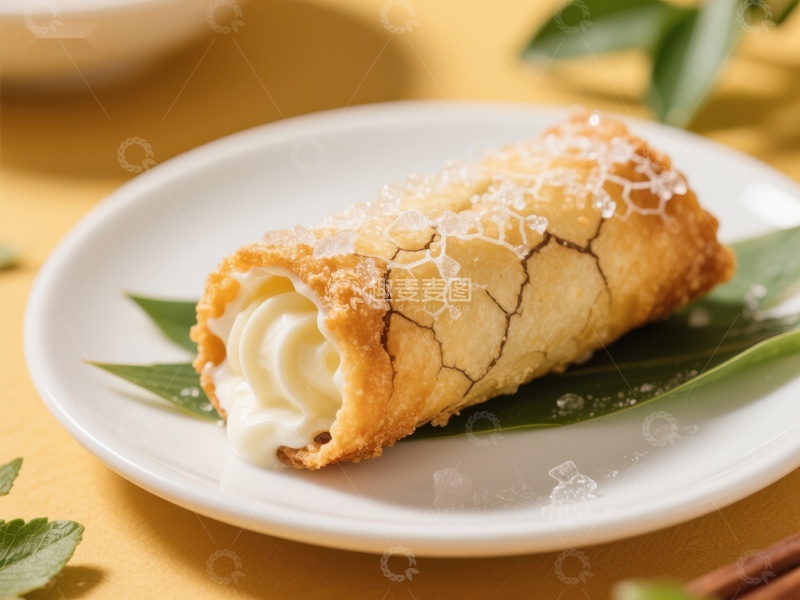 高清大图下载【趣麦麦图】奶油蛋卷，撒上糖粉的美味甜点
