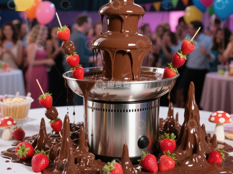 高清大图下载【趣麦麦图】巧克力喷泉与草莓派对场景