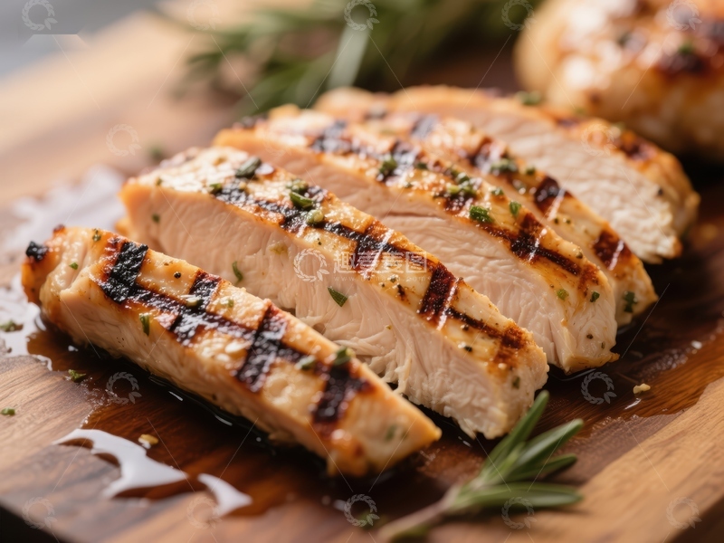 高清大图下载【趣麦麦图】烤鸡胸肉切片，撒上香草