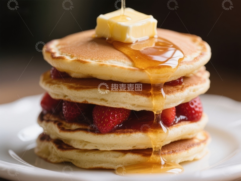 高清大图下载【趣麦麦图】热腾腾的煎饼配草莓和蜂蜜