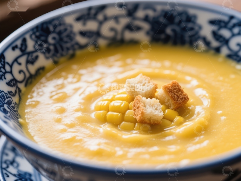 高清大图下载【趣麦麦图】奶油玉米浓汤配面包丁