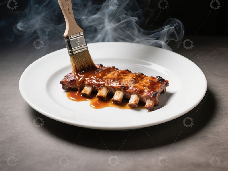 高清大图下载【趣麦麦图】热腾腾的烤肋排配酱汁