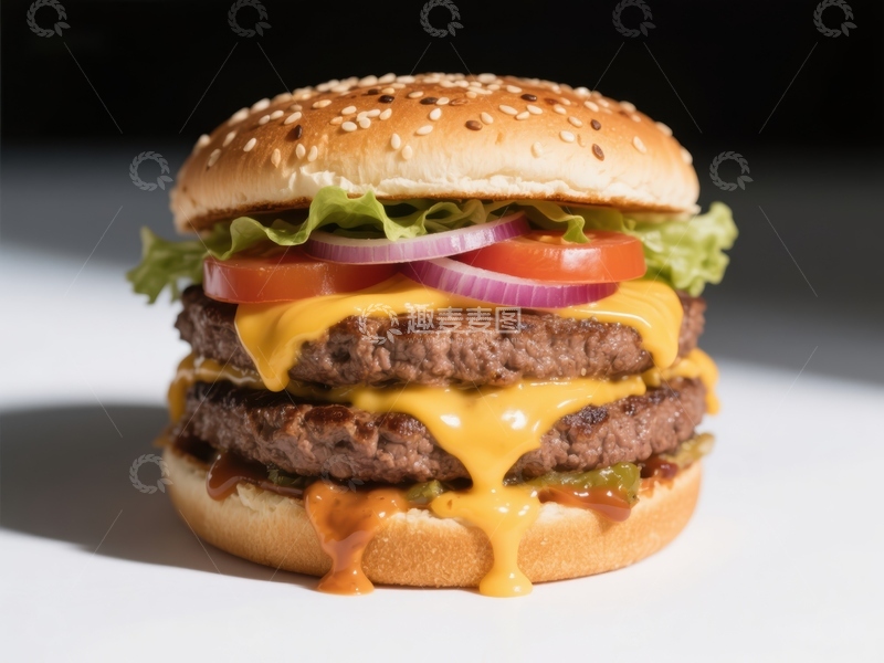 高清大图下载【趣麦麦图】双层芝士汉堡特写