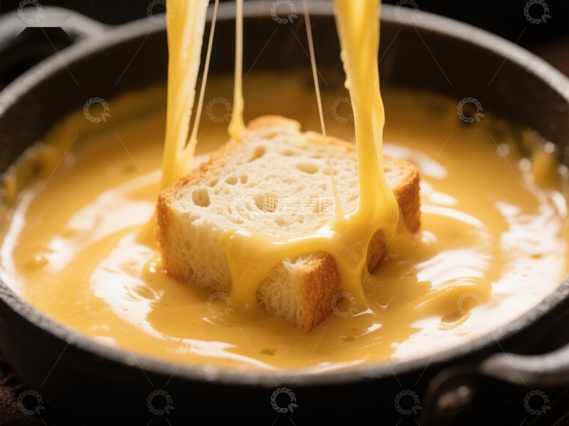 高清大图下载【趣麦麦图】芝士火锅中的面包块
