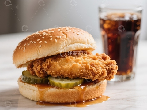 酥脆炸鸡汉堡配可乐