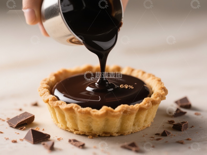高清大图下载【趣麦麦图】巧克力酱倒入挞壳的瞬间