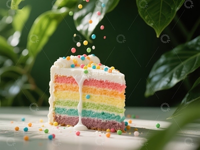 彩虹蛋糕切片，色彩斑斓的甜蜜诱惑