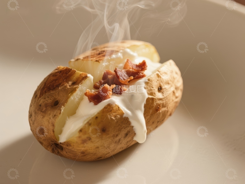 高清大图下载【趣麦麦图】热腾腾的烤土豆配培根和酸奶油