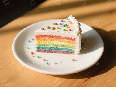 彩虹蛋糕切片，色彩斑斓的甜点