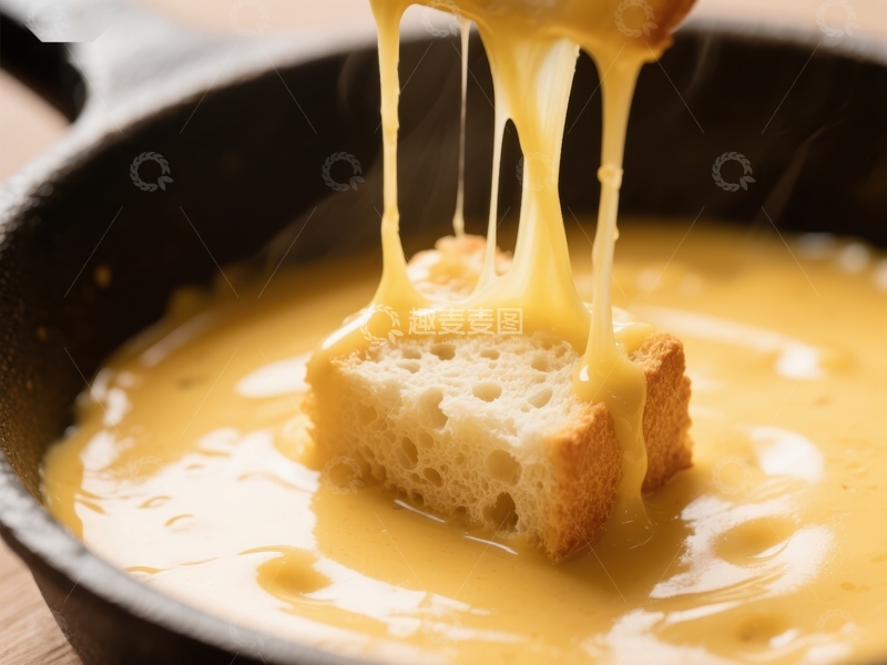 高清大图下载【趣麦麦图】芝士火锅中的面包块