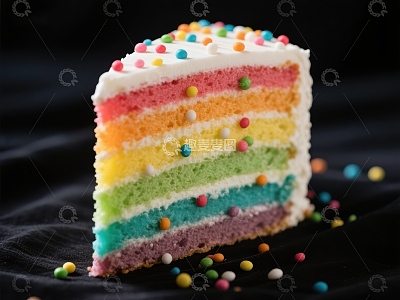 彩虹蛋糕切片，色彩斑斓的甜点