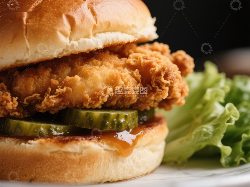 高清大图下载【趣麦麦图】酥脆炸鸡汉堡配酸黄瓜
