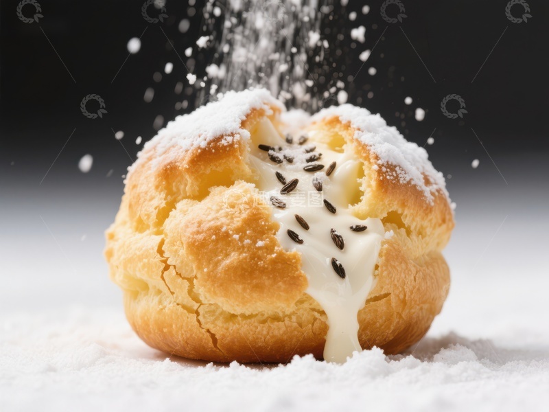 高清大图下载【趣麦麦图】奶油泡芙撒糖粉特写