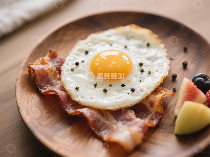 高清大图下载【趣麦麦图】煎蛋培根早餐搭配水果