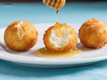 蜂蜜淋洒在炸奶球上