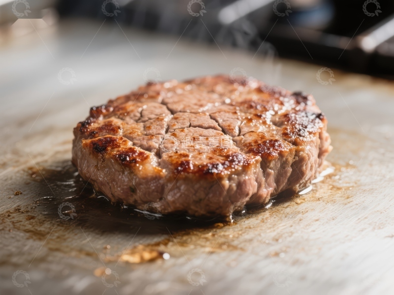 高清大图下载【趣麦麦图】煎制中的美味牛肉饼