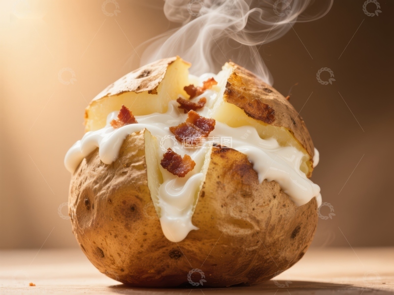 高清大图下载【趣麦麦图】热腾腾的烤土豆配奶油和培根