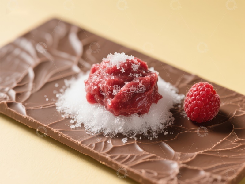 高清大图下载【趣麦麦图】巧克力板上的覆盆子甜点