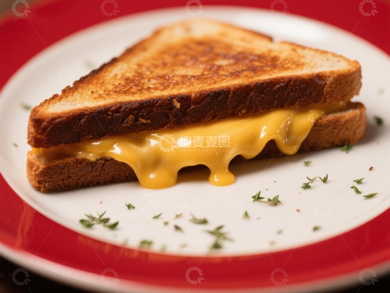 高清大图下载【趣麦麦图】金黄色烤面包夹融化的奶酪三明治