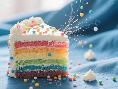 彩虹蛋糕切片，色彩斑斓的甜蜜诱惑
