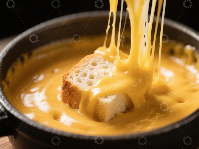 高清大图下载【趣麦麦图】芝士火锅中的面包块