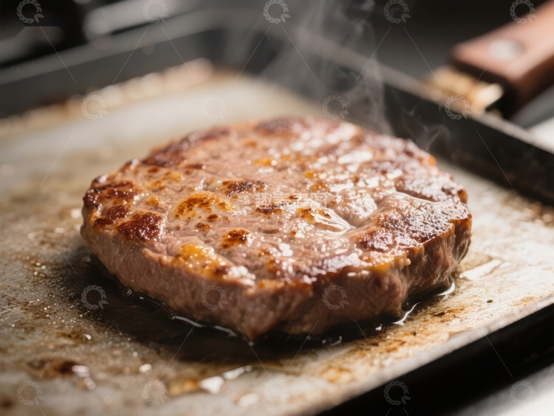 高清大图下载【趣麦麦图】煎锅中的美味牛肉饼
