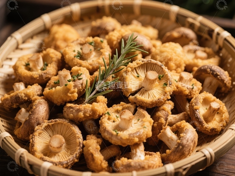 篮中香煎蘑菇配迷迭香