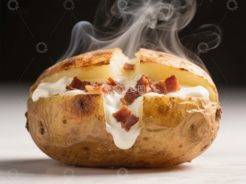 高清大图下载【趣麦麦图】热腾腾的烤土豆配奶油和培根