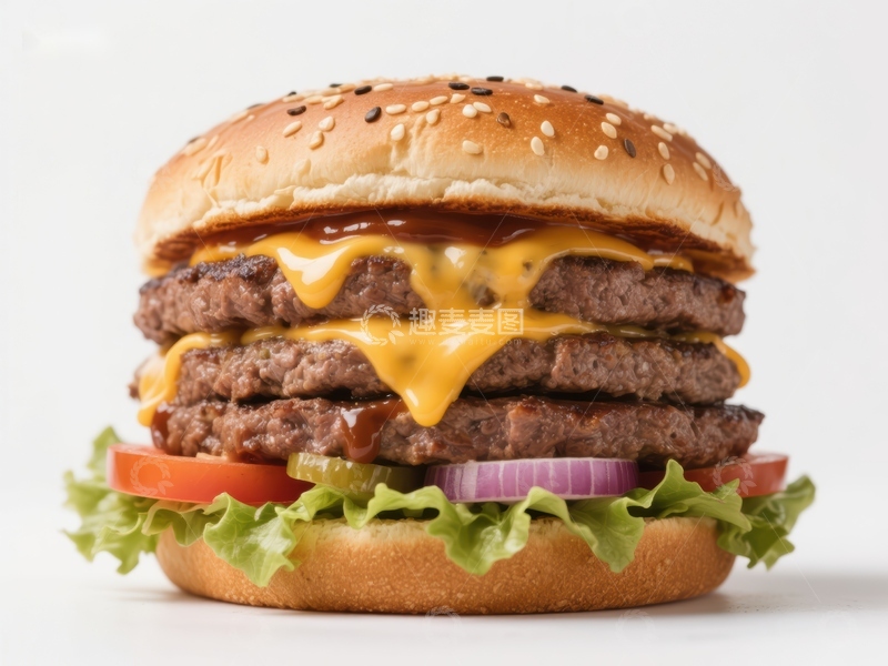 高清大图下载【趣麦麦图】三层牛肉汉堡配融化的奶酪