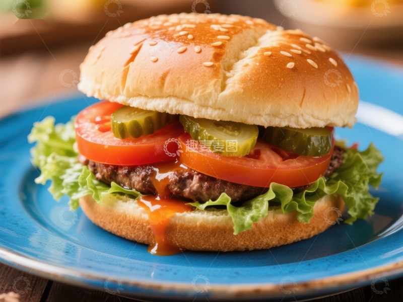 高清大图下载【趣麦麦图】经典芝士汉堡，新鲜美味
